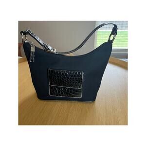Talbots | Micro Fiber Croc Embossed Leather Trim Purse Black